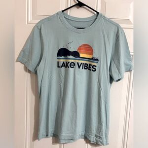 Life is Good Men S Shirt Short Sleeve Tee Guitar Lake Vibes Blue Outdoor‎ Camp